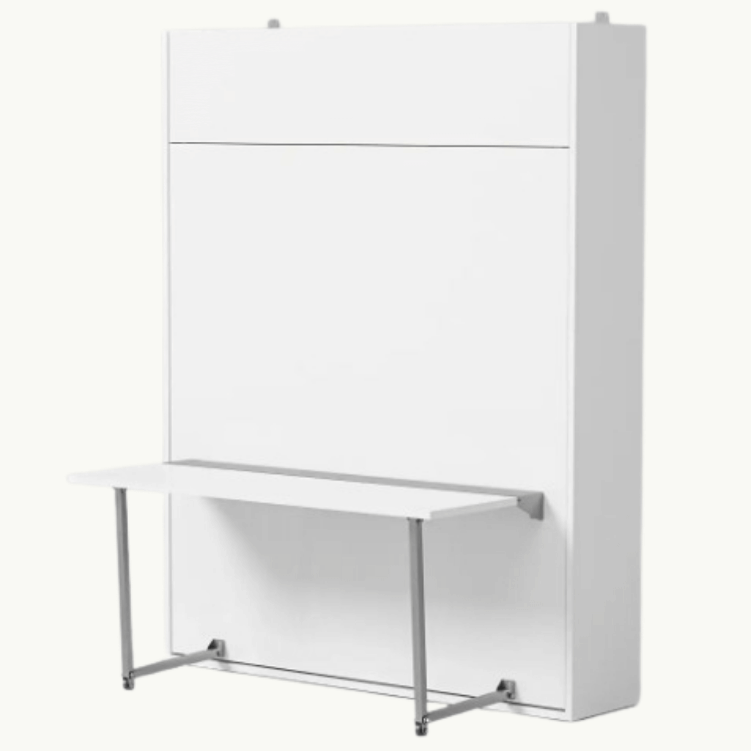 Geïntegreerde bureau-uitbreiding voor Compaqt Deluxe opklapbed, wit design met metalen frame, ruimtebesparend.