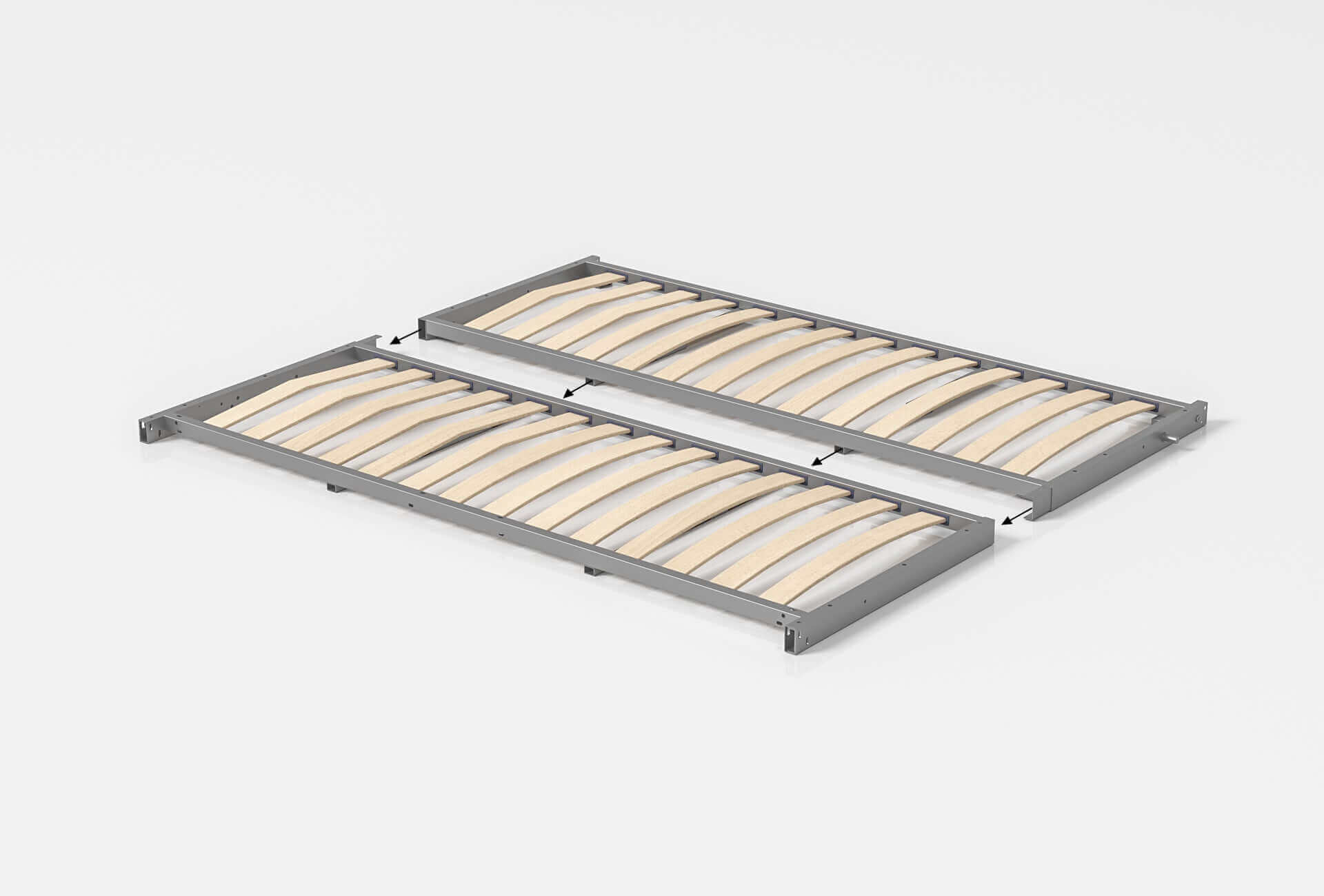 Metalen bedbodem met houten latten, geschikt voor opklapbedden en ruimtebesparende slaapoplossingen.