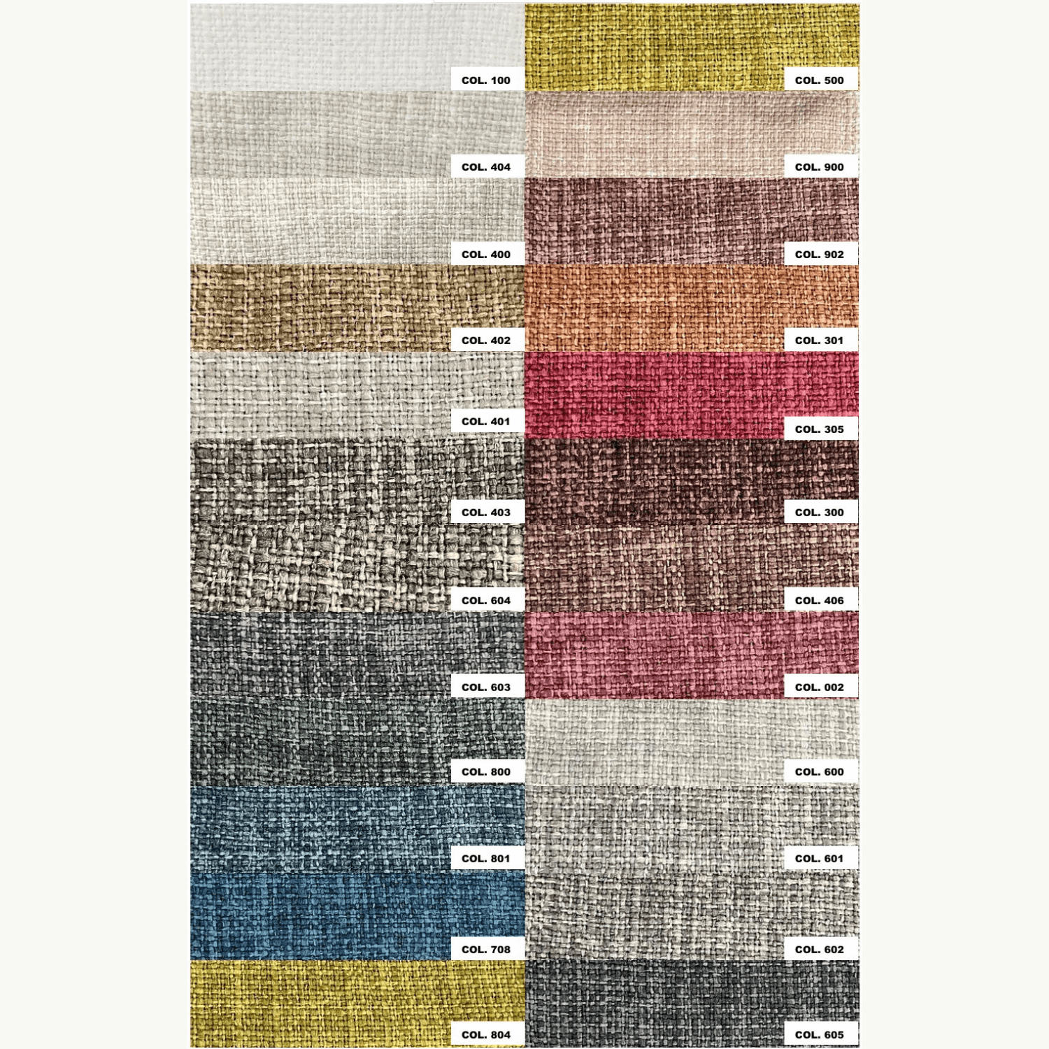 Kleurenstaal met diverse textielopties voor interieur, inclusief zwart, grijs, bruin, en blauwe tinten.