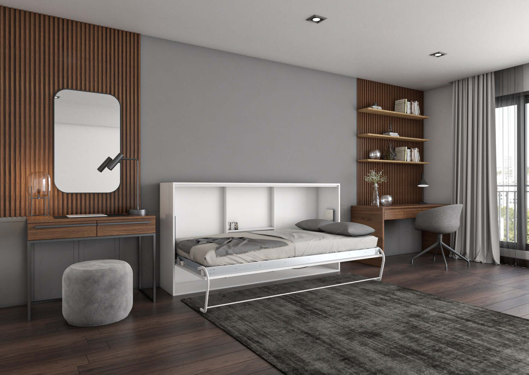 Opklapbed horizontaal MDF 90/200 in moderne woonkamer met stijlvol interieur en multifunctionele meubels.