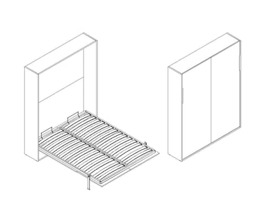 Illustratie van opklapbed mechanisme 90x200 verticaal met lattenbodem en kast