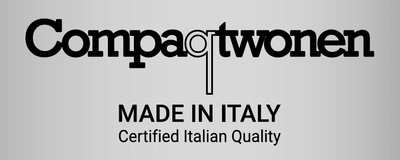 Logo van Compaktwonen met de tekst 'MADE IN ITALY' en 'Certified Italian Quality'