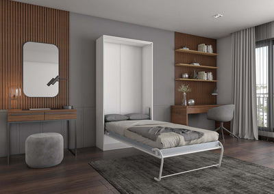 Opklapbed Verticaal MDF 90-200 in een stijlvol en ruimtebesparend interieur met houten accenten.
